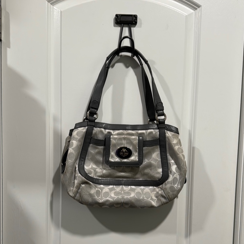 Coach Gray and Silver Purse with Elegant Metal Detail